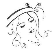 Elegante handgezeichnete Illustration einer Frau mit geschwungenem Haar und Schmuck, symbolisiert kreative Handwerkskunst und künstlerische Gestaltung bei Handmade Kultur.