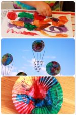 Fensterbild Regenschirm und Heißluftballon im Herbst