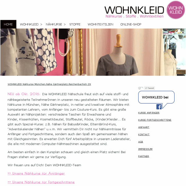 WOHNKLEID Nähschule in München: Nähkurse und Laden für Stoffe und Wohntextilien