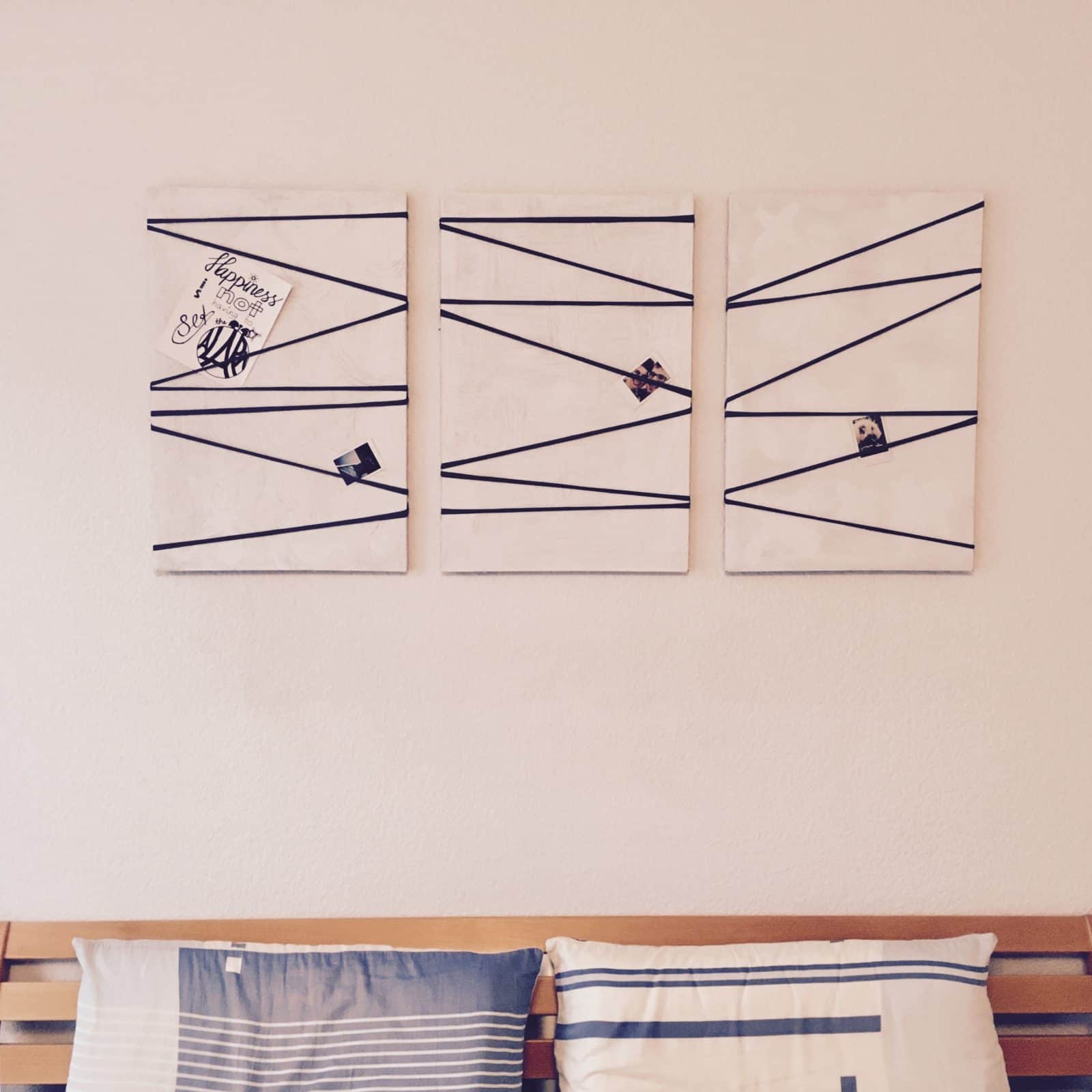 Strippen im Schlafzimmer: Leinwand-zur-Pinnwand-Upcycling
