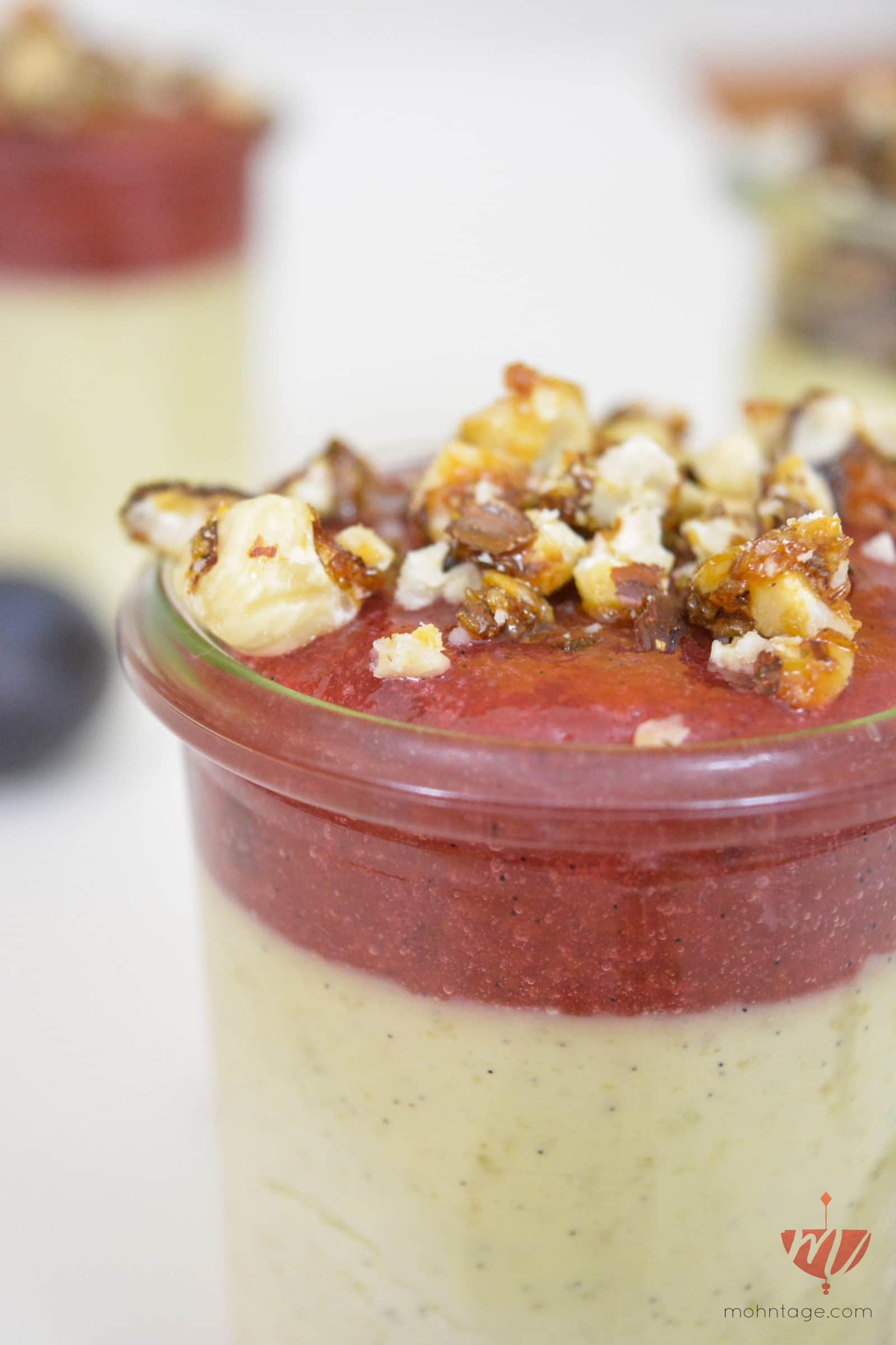 Vegetarische Panna Cotta mit Kardamon, Zimt, Vanille, Orangen-Zwetschgenmus und karamellisierten Haselnüssen | Mohntage