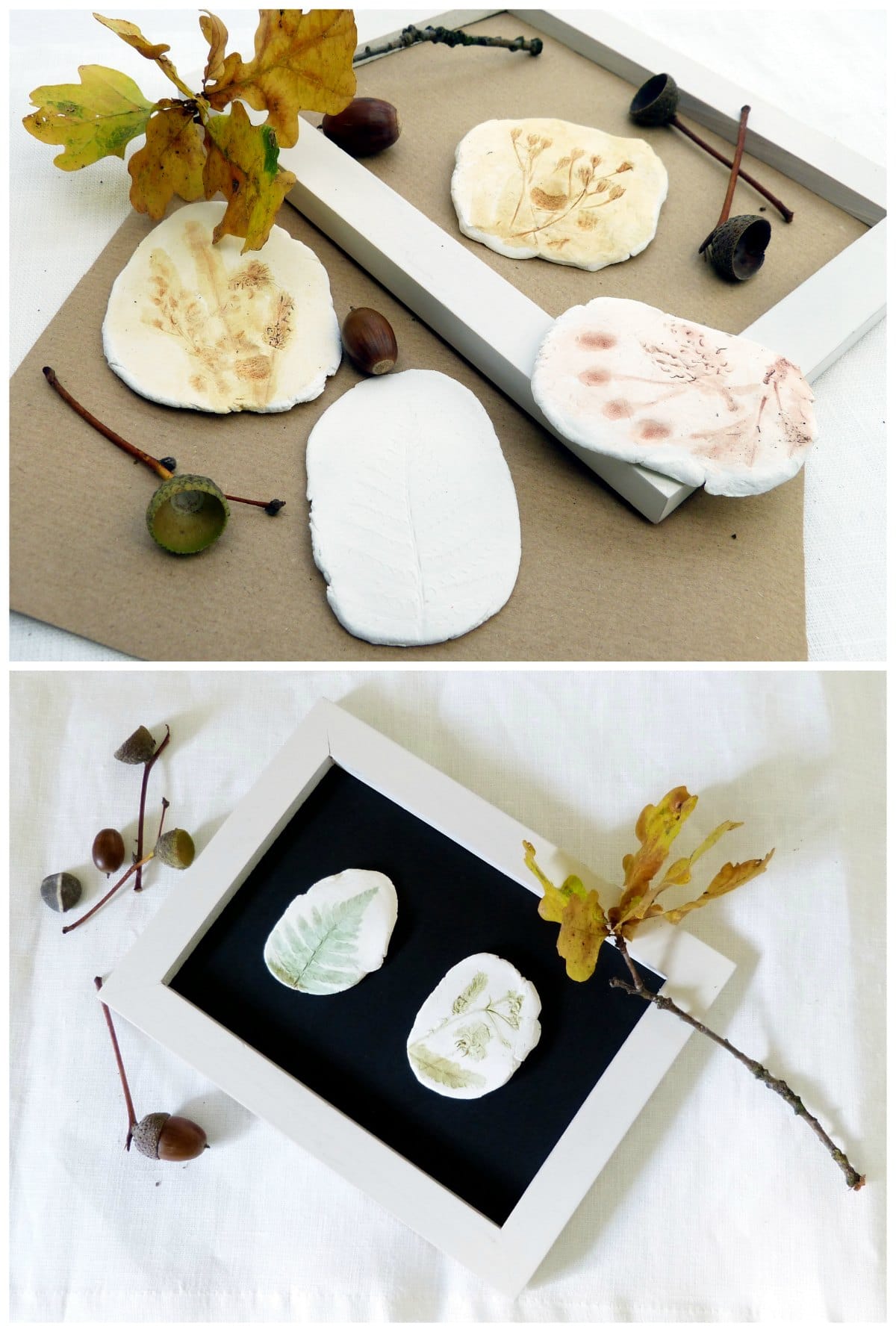 Kleine Herbst-Reliefs aus Naturmaterialien und Modelliermasse