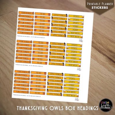 Ausdruckbare Sticker: Thanksgiving Owls Box Headings