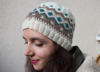 Fingerlose Handschuhe und Beanie-Mütze mit Fair Isle Muster