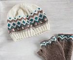 Fingerlose Handschuhe und Beanie-Mütze mit Fair Isle Muster