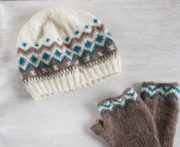 Fingerlose Handschuhe und Beanie-Mütze mit Fair Isle Muster