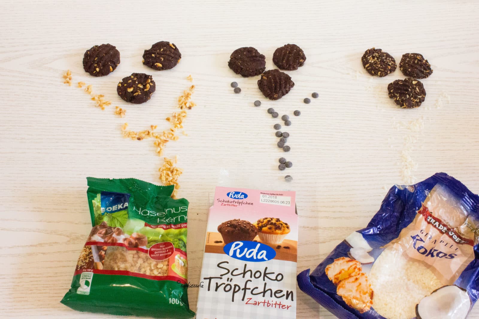 Vegane Schoko-Haferkekse in drei Varianten