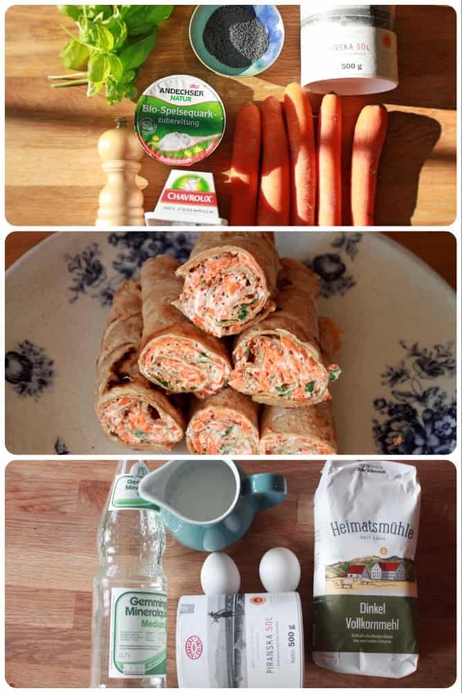 Rezept: Dinkelpfannkuchen mit Karotten, Ziegenkäse Füllung!
