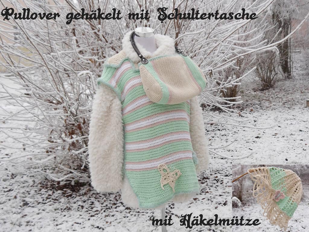 Sommerpulli gehäkelt mit Tasche und Mütze