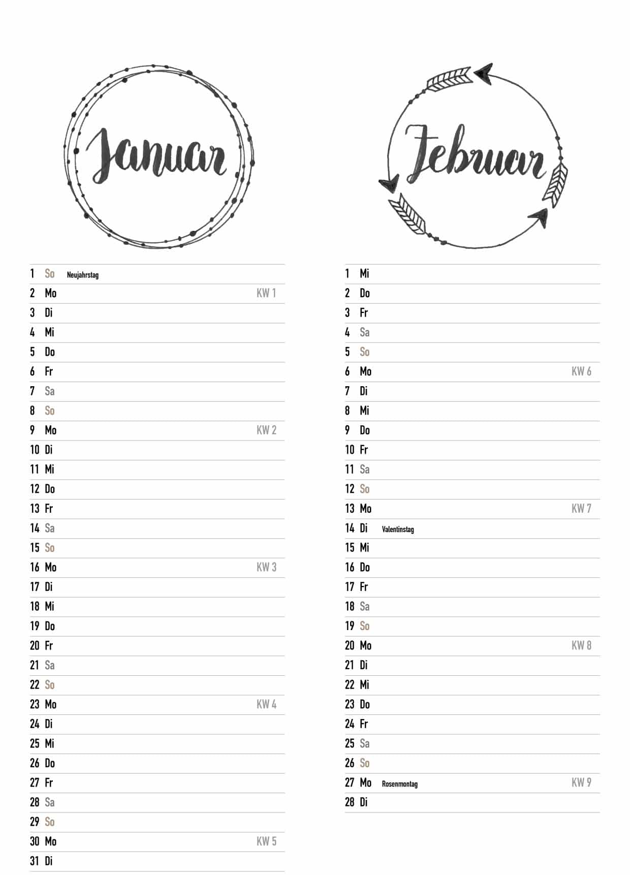 DIY – Brushlettering Kalender 2017
