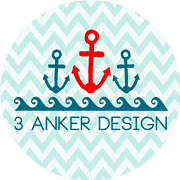 Logo von HANDMADE Kultur mit drei Anker-Symbolen und Wellen, geeignet für handgemachte maritime Produkte und kreative Designs.