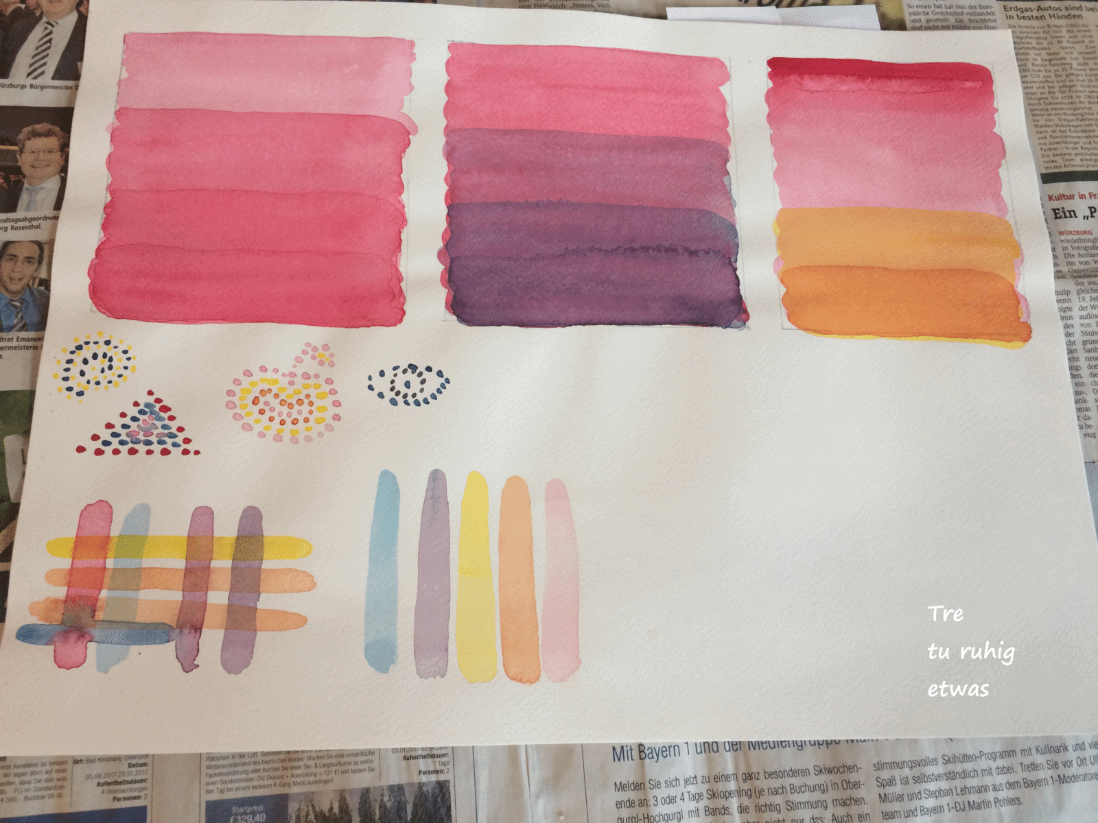 Aquarellmalerei mit drei Farben