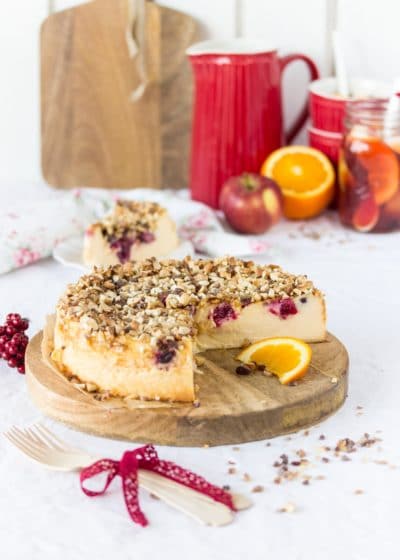 Cranberry-Käsekuchen mit Kandis-Crunch