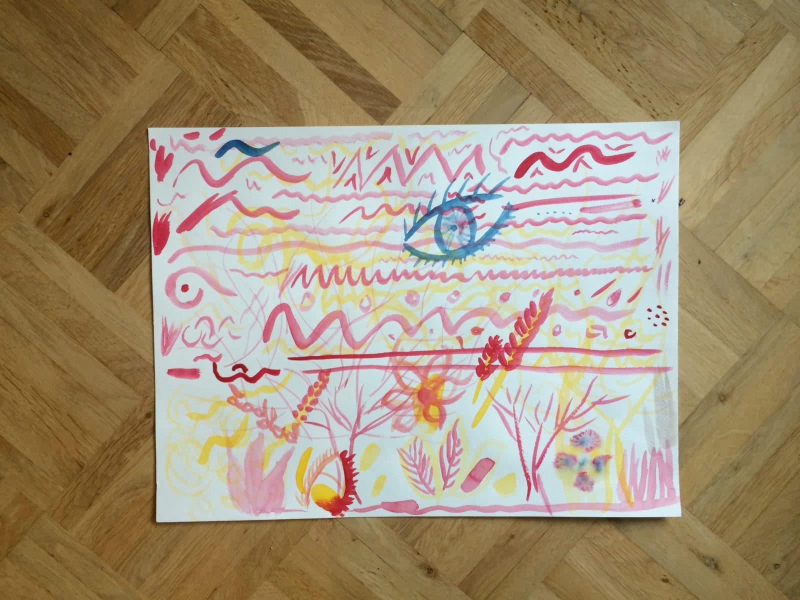 Aquarellmalerei mit drei Farben