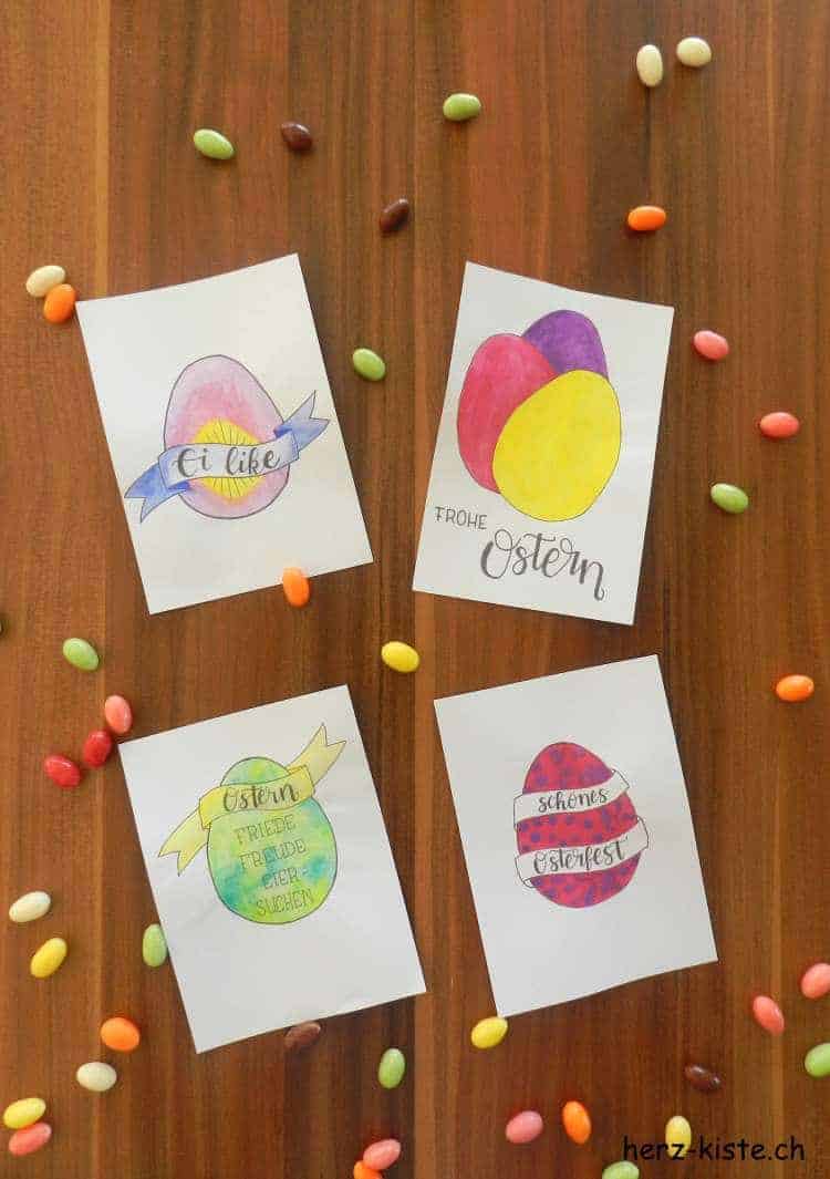 Osterkarten im Handlettering Stil – Gratis Printable