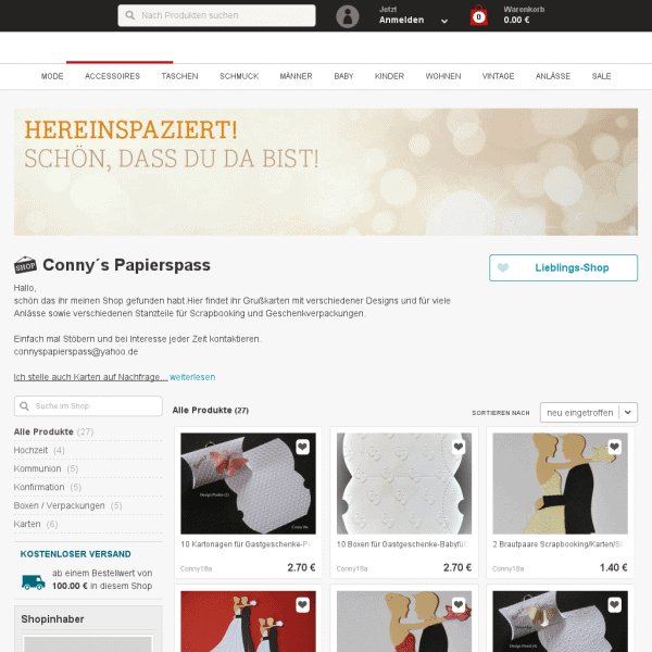 Conny´s Papierspass - Hier findet ihr Grußkarten mit verschiedener Designs und für viele Anlässe sowie verschiedenen Stanzteile für Scrapbooking und Geschenkverpackungen.