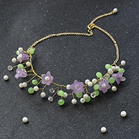 eine Blumen Halskette selber machen mit Perlen