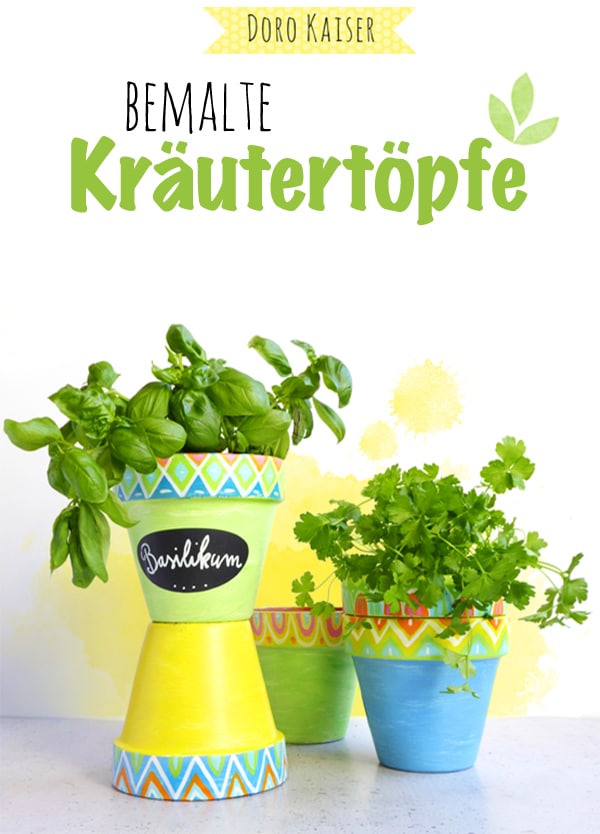 Bemalter Kräutertopf mit Hand Lettering Etikett