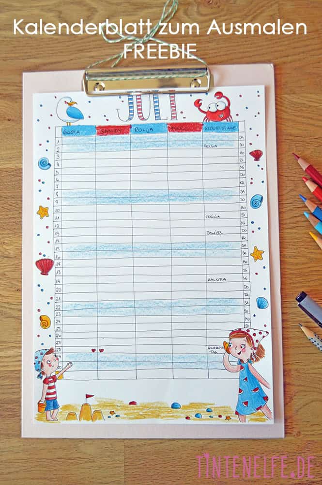 Freebie – Kalenderblatt Juli zum Ausmalen