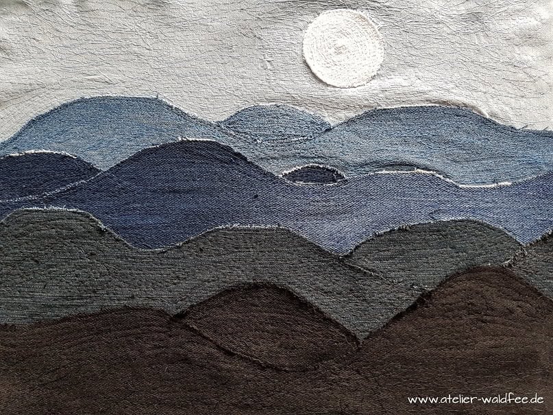 Art Quilt „Denim Stormy Sea“