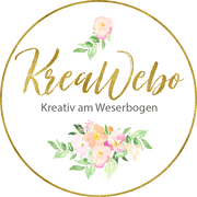 KreaWeso Logo mit Blumenmuster, handgemacht, kreativ, Weserbogen, deutsches Handmade-Design, florale Gestaltung, kreative Handwerkskunst, nachhaltige Produkte.