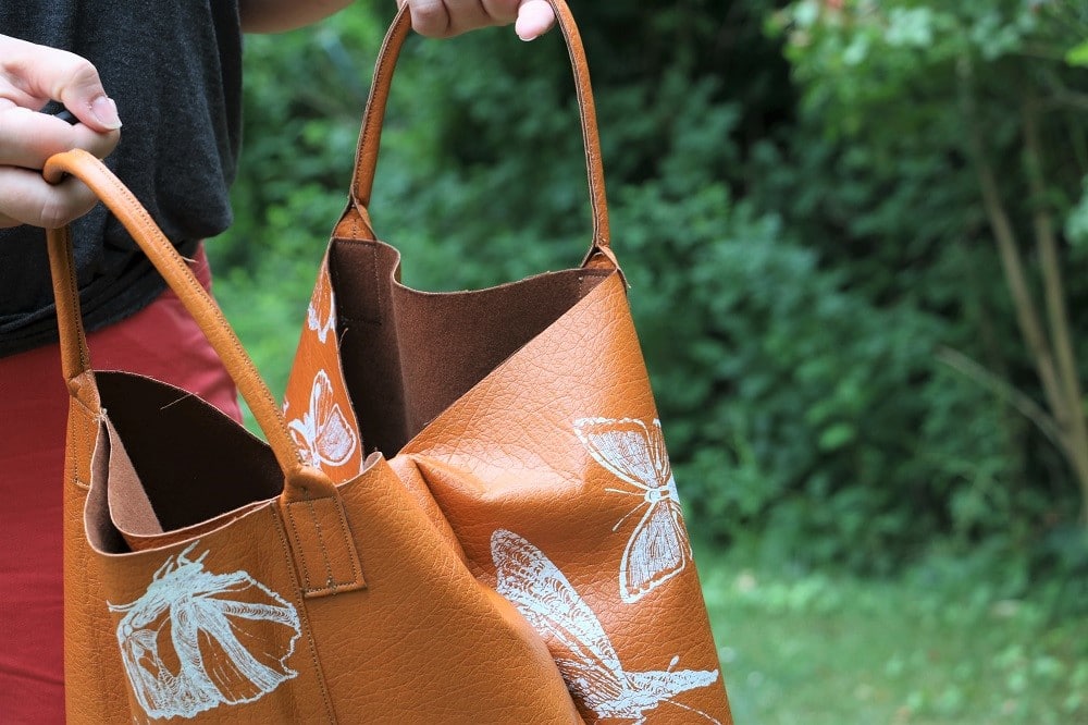 DIY Leder-Shopper mit Schmetterlingsdruck