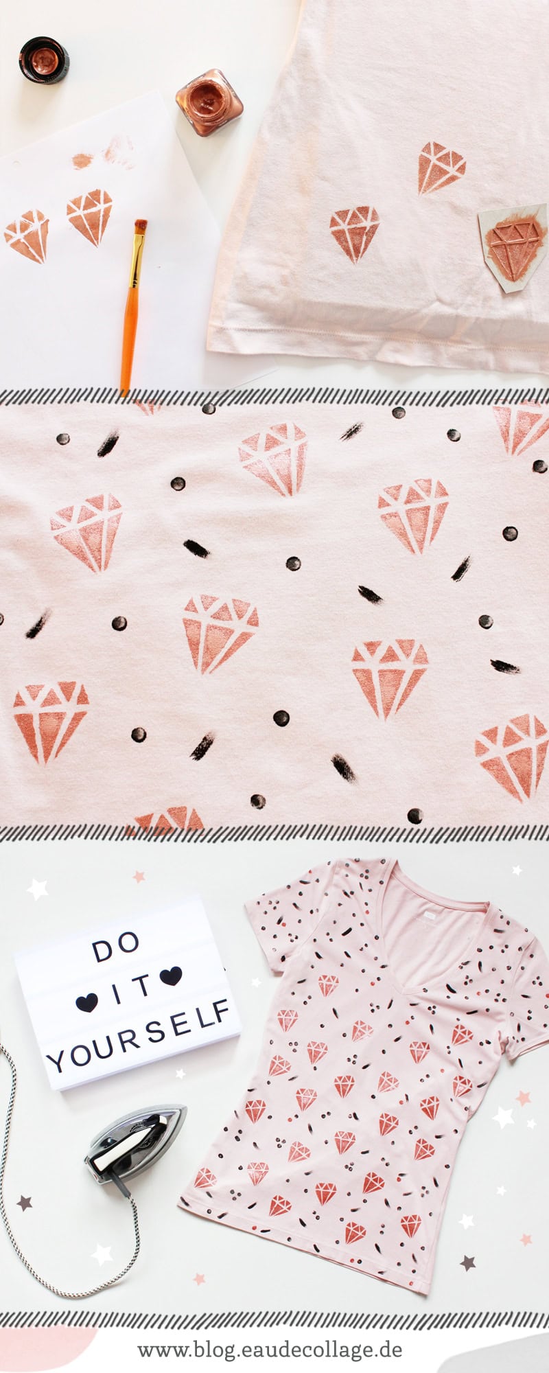 DIY T-SHIRT BEMALEN MIT DIAMANT-KUPFER-PRINT