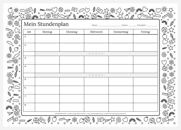 Freebie: Stundenplan zum Ausmalen