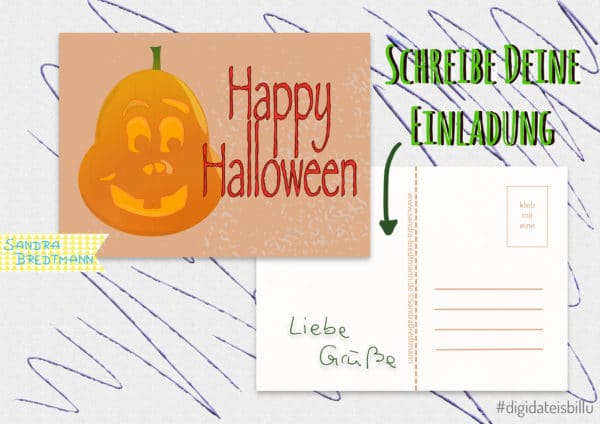 Postkarte Halloween als kostenlose digitale Datei zum ausdrucken und verschicken