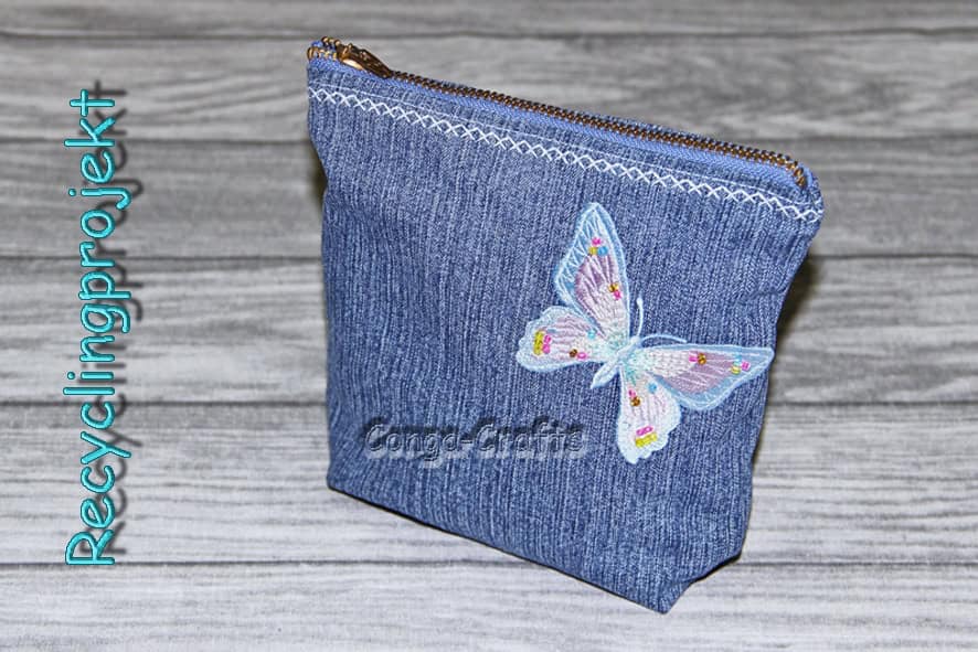 Täschchen mit RV aus alter Jeans nähen, Recyclingprojekt