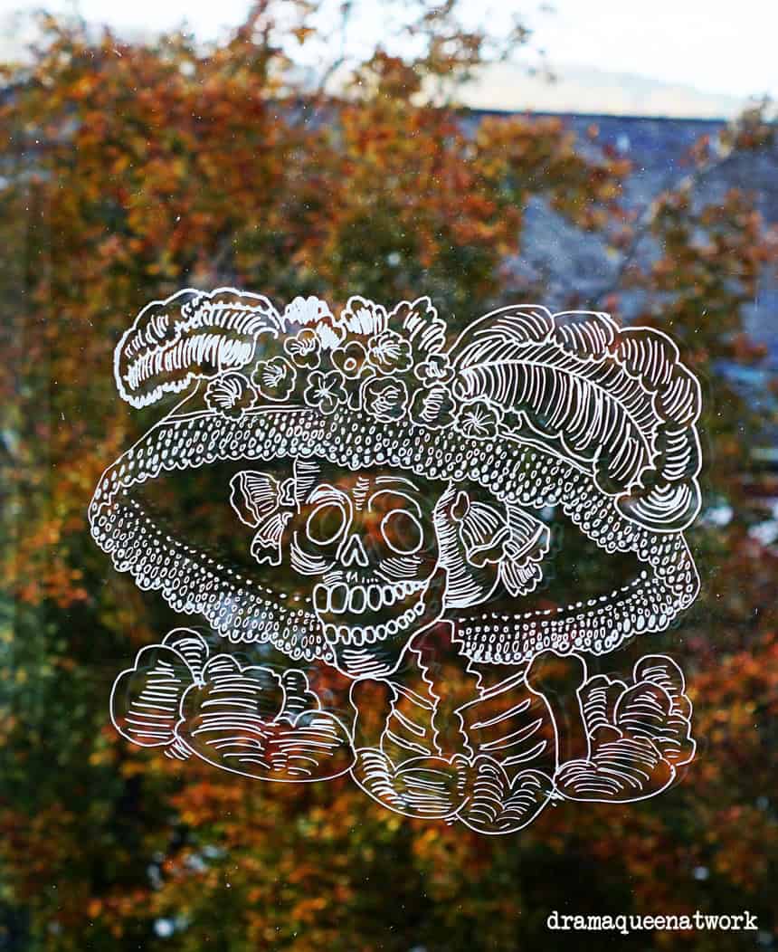 Dia de los Muertos  – Fensterbild mit Kreidestift