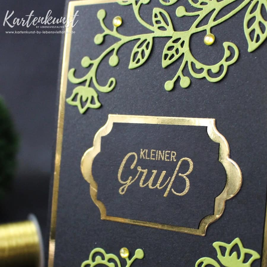 Grußkarte in Schwarz, Gold und Olivgrün