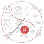 Skizze von handgemachten Kleidungsstücken, Schuhen, Accessoires und Nähutensilien, die für kreative DIY-Modeprojekte verwendet werden.