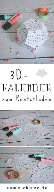 3D-Kalender 2018 zum Ausdrucken