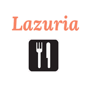Lazuria Logo mit Schriftzug und Bestecksymbol, repräsentiert handgemachte kulinarische Produkte und kreative Küche bei HANDMADE Kultur.