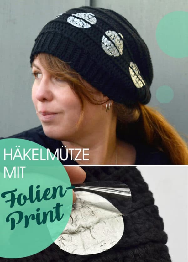 Häkelmütze mit Metallic-Print