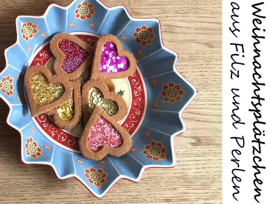 Weihnachtsplätzchen aus Filz gefüllt mit Marmelade