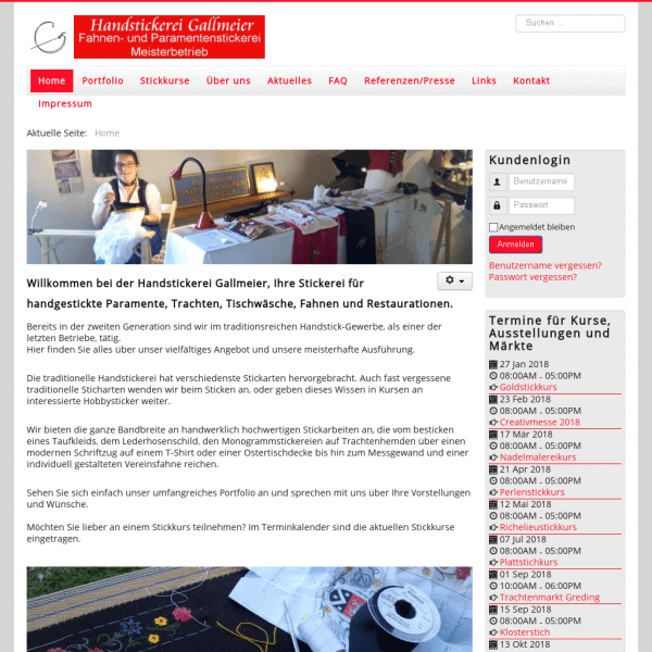 Home - Handstickerei Gallmeier - Stickkurse - Paramente, Fahnen, Trachten und Tischwäsche in meisterhafter Ausführung