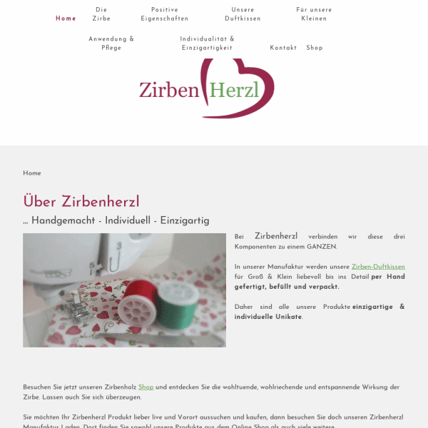 Home - Manufaktur für Zirbenkissen - handgemacht, individuell; einzigartig für Groß & Klein