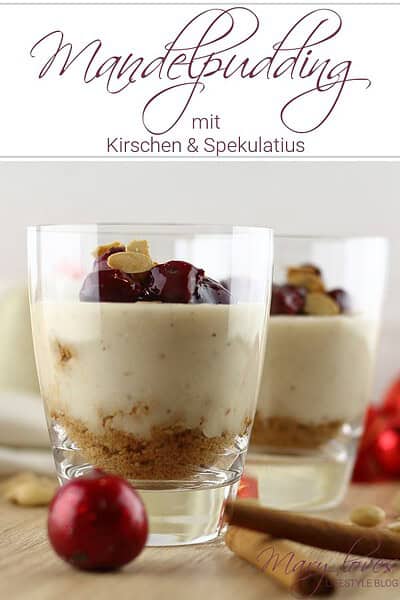 Mandelpudding mit Kirschen und Spekulatius