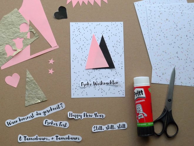 DIY Weihnachtskarten // Collagen aus Icons und Text (mit Druckvorlage)