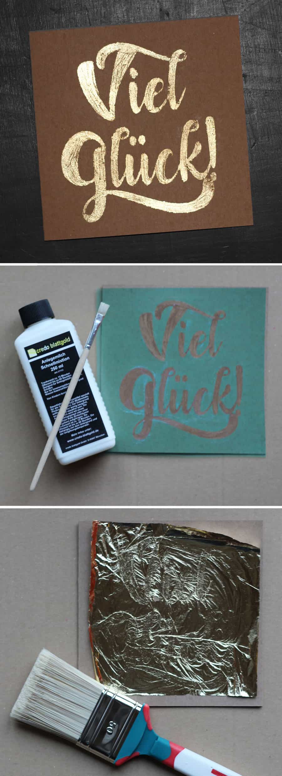 Glückwunschkarte veredelt mit Blattgold (Anleitung & Plotterfreebie „Viel Glück!“)