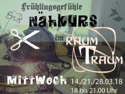 Nähkurs Mittwoch: 18 - 21.00 Uhr, 14.-21.-28.03.18