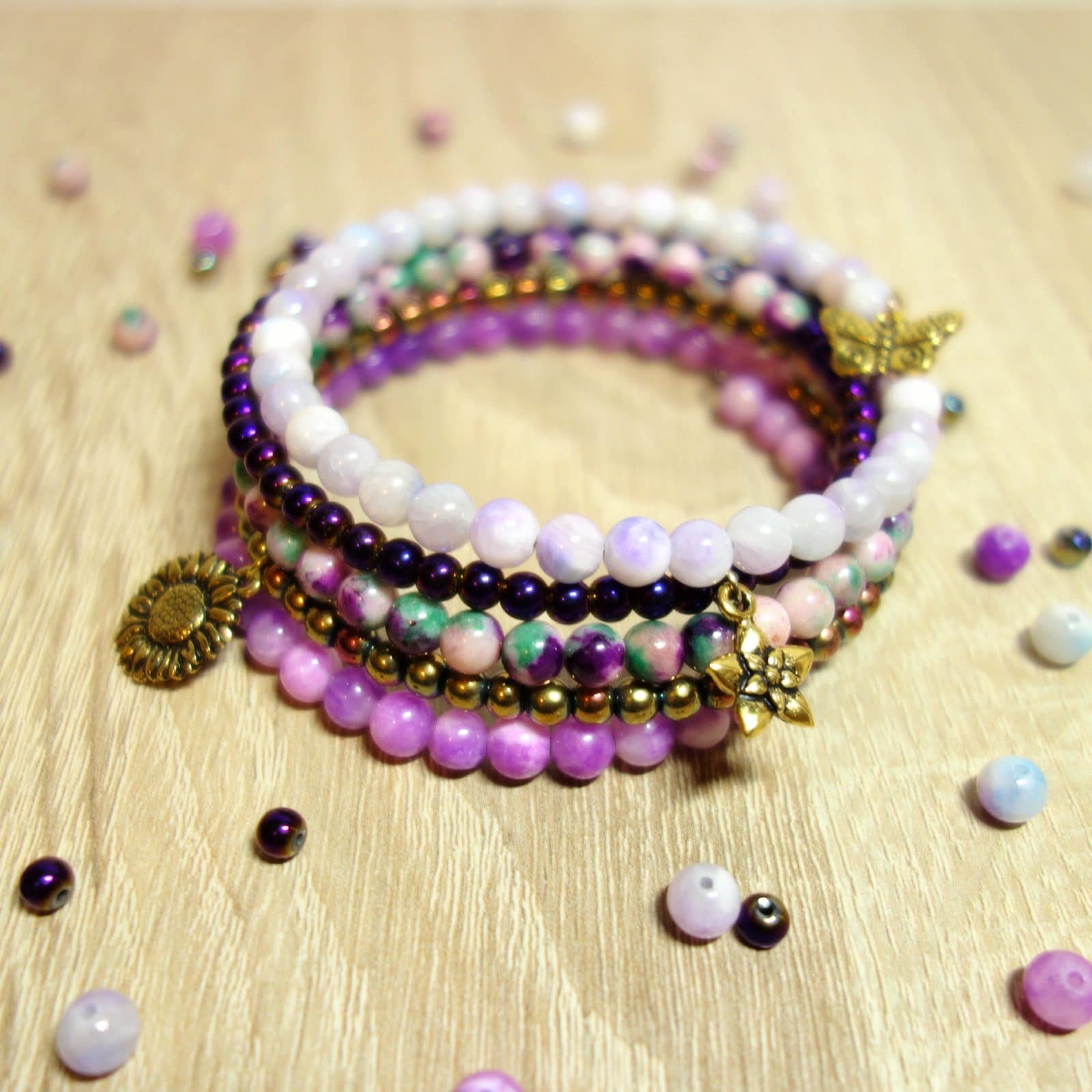 Diy Perlenarmband In Violett Aus Memory Draht Und Halbedelstein Perlen Handmade Kultur