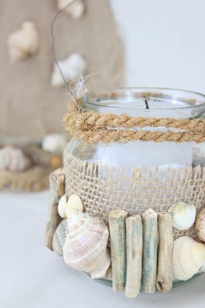 DIY Windlicht mit Holz und Muscheln