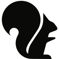 Schwarz-weißes Logo mit stilisiertem Eichhörnchen, das für handgemachte, kreative Produkte und Kultur steht.