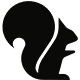 Schwarz-weißes Logo mit stilisiertem Eichhörnchen, das für handgemachte, kreative Produkte und Kultur steht.