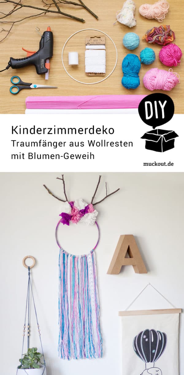 DIY-Idee: Traumfänger fürs Kinderzimmer mit Geweih und Papierblumen