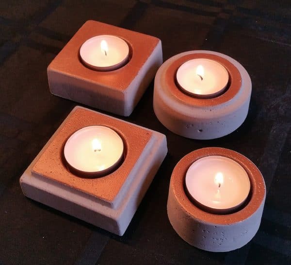 4er-Set Teelichthalter aus Beton, natur/kupfer