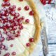 Kladdkaka mit weißer Schokolade und Johannisbeeren